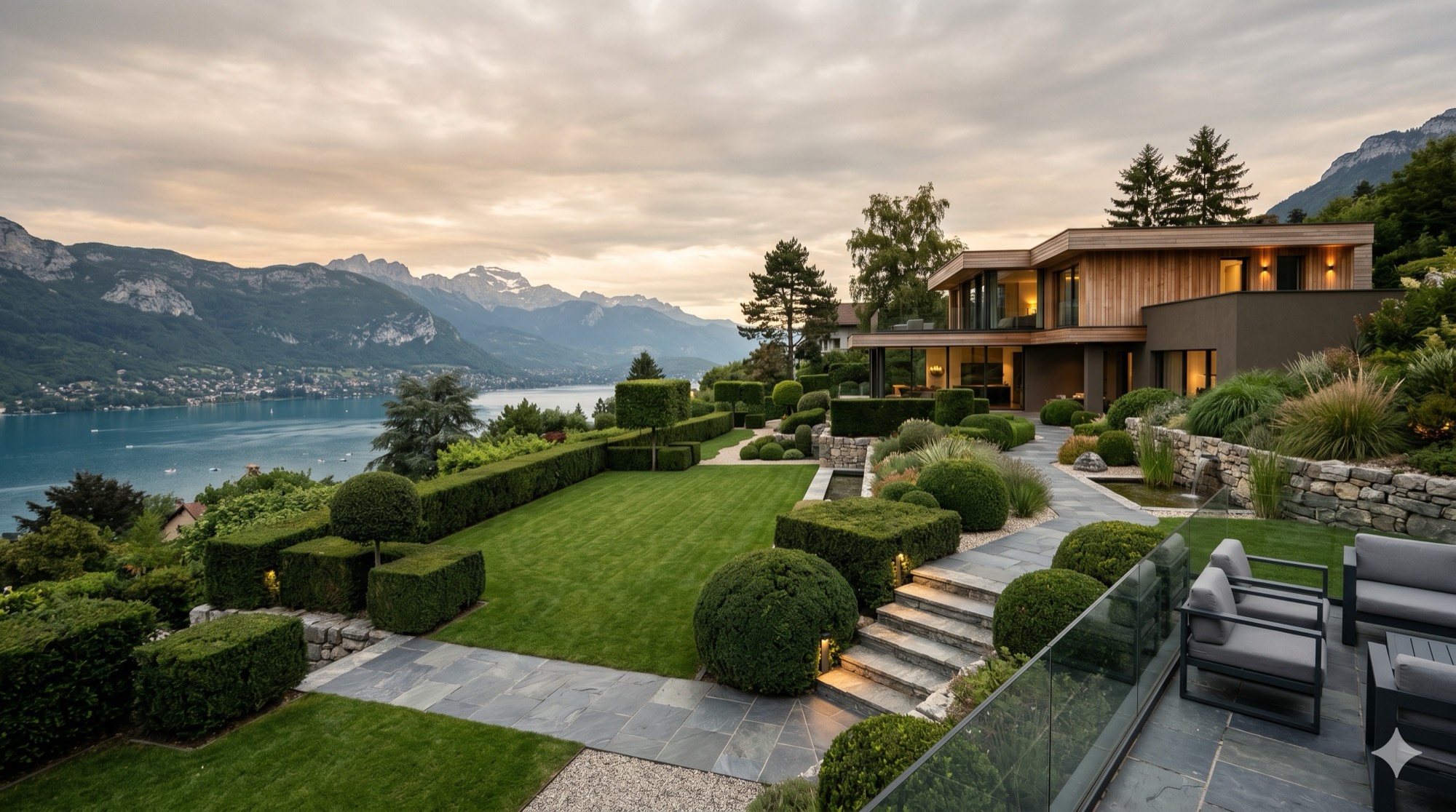 Jardin luxueux avec vue sur le lac d'Annecy — Côté Lac Jardin